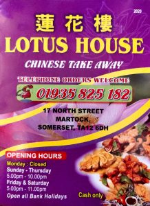 Lotus House Chinese takeaway Martock food menu