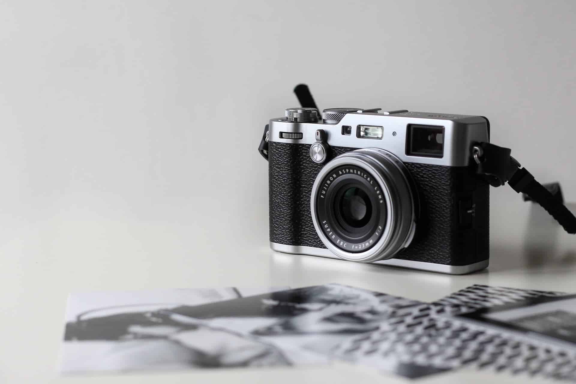 Old camera on white background